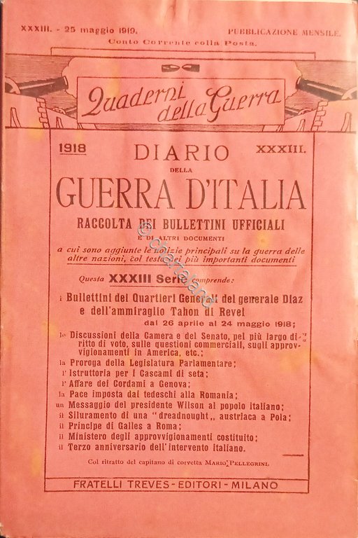 WWI Diario Guerra d'Italia - Raccolta dei Bollettini Ufficiali N. …
