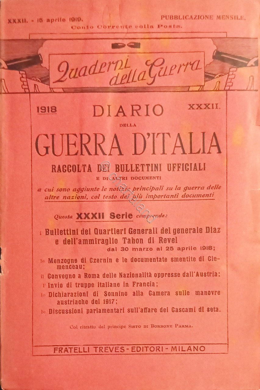 WWI Diario Guerra d'Italia - Raccolta dei Bollettini Ufficiali N. …