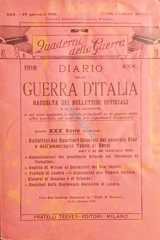 WWI Diario Guerra d'Italia - Raccolta dei Bollettini Ufficiali N. …