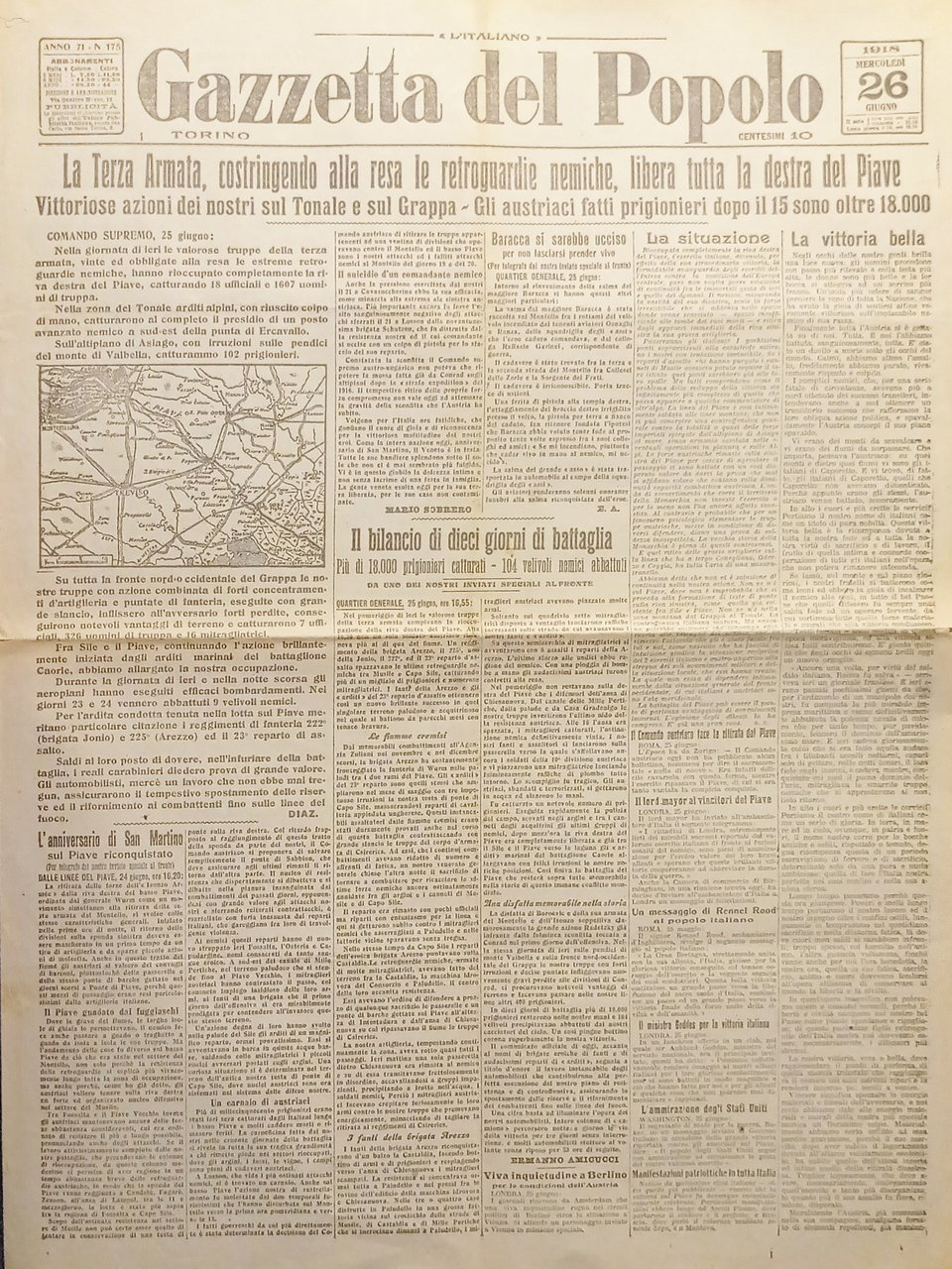 WWI Quotidiano - Gazzetta del Popolo N. 175 - 1918 …