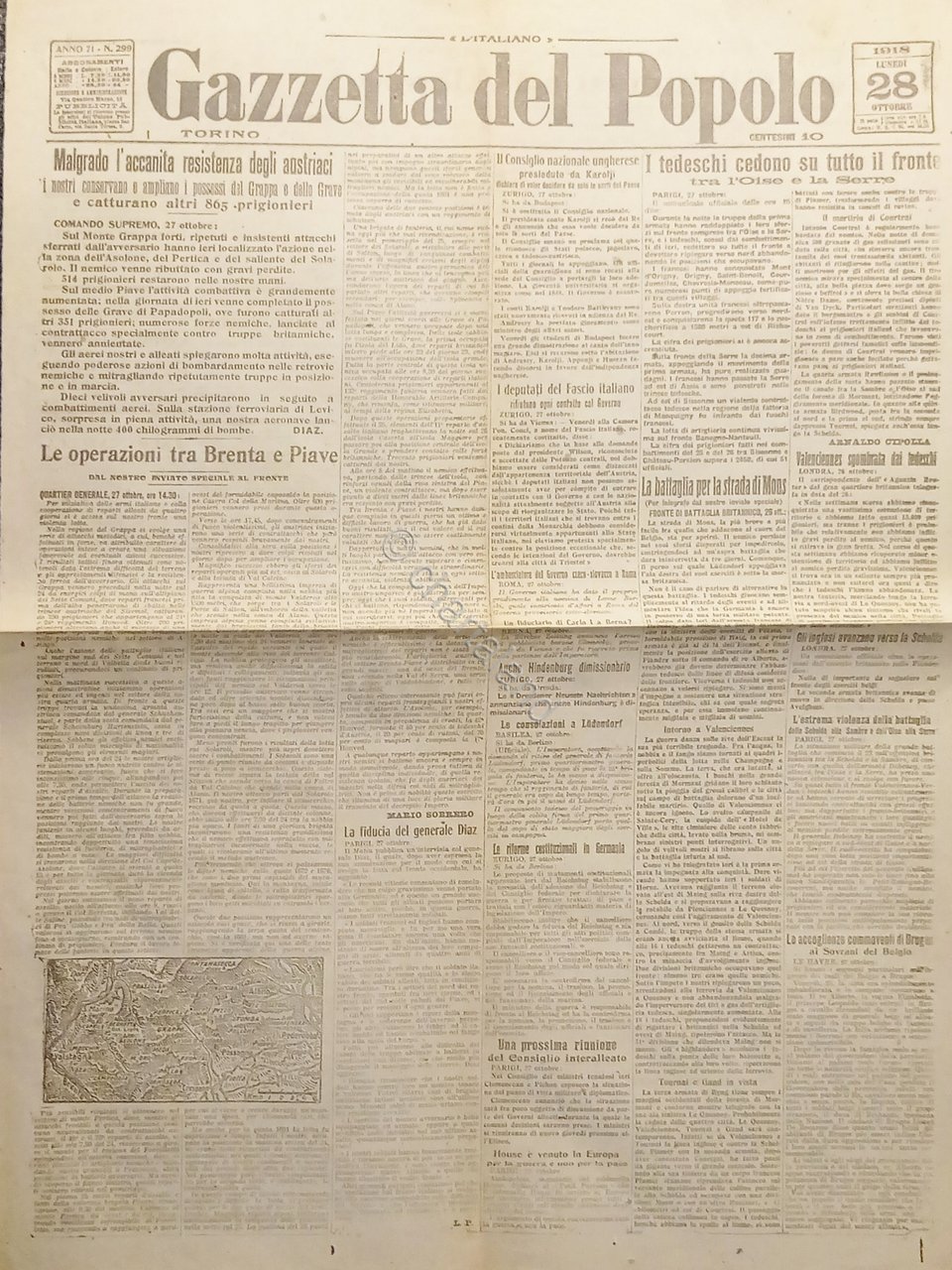 WWI Quotidiano Gazzetta del Popolo N. 299 - 1918 Tedeschi …