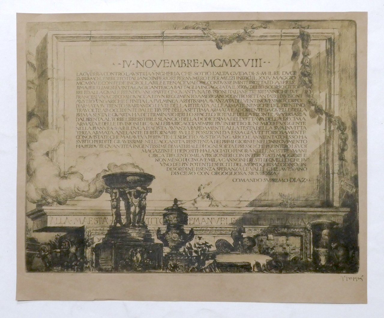 WWI Stampa celebrativa vittoria italiana prima guerra mondiale IV Novembre …