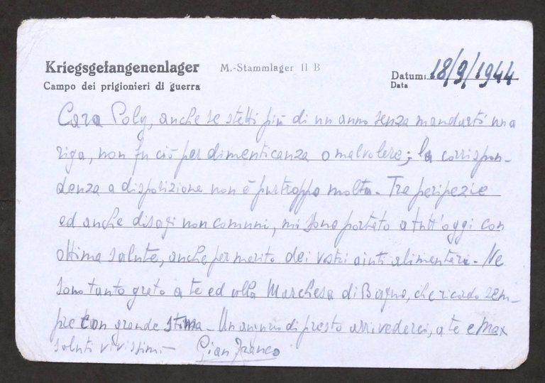 WWII - Cartolina dal Campo dei prigionieri di guerra - …