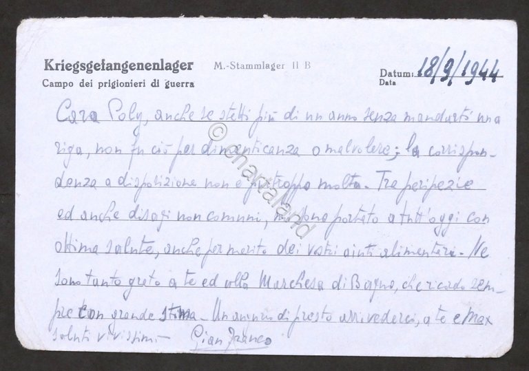 WWII - Cartolina dal Campo dei prigionieri di guerra - …