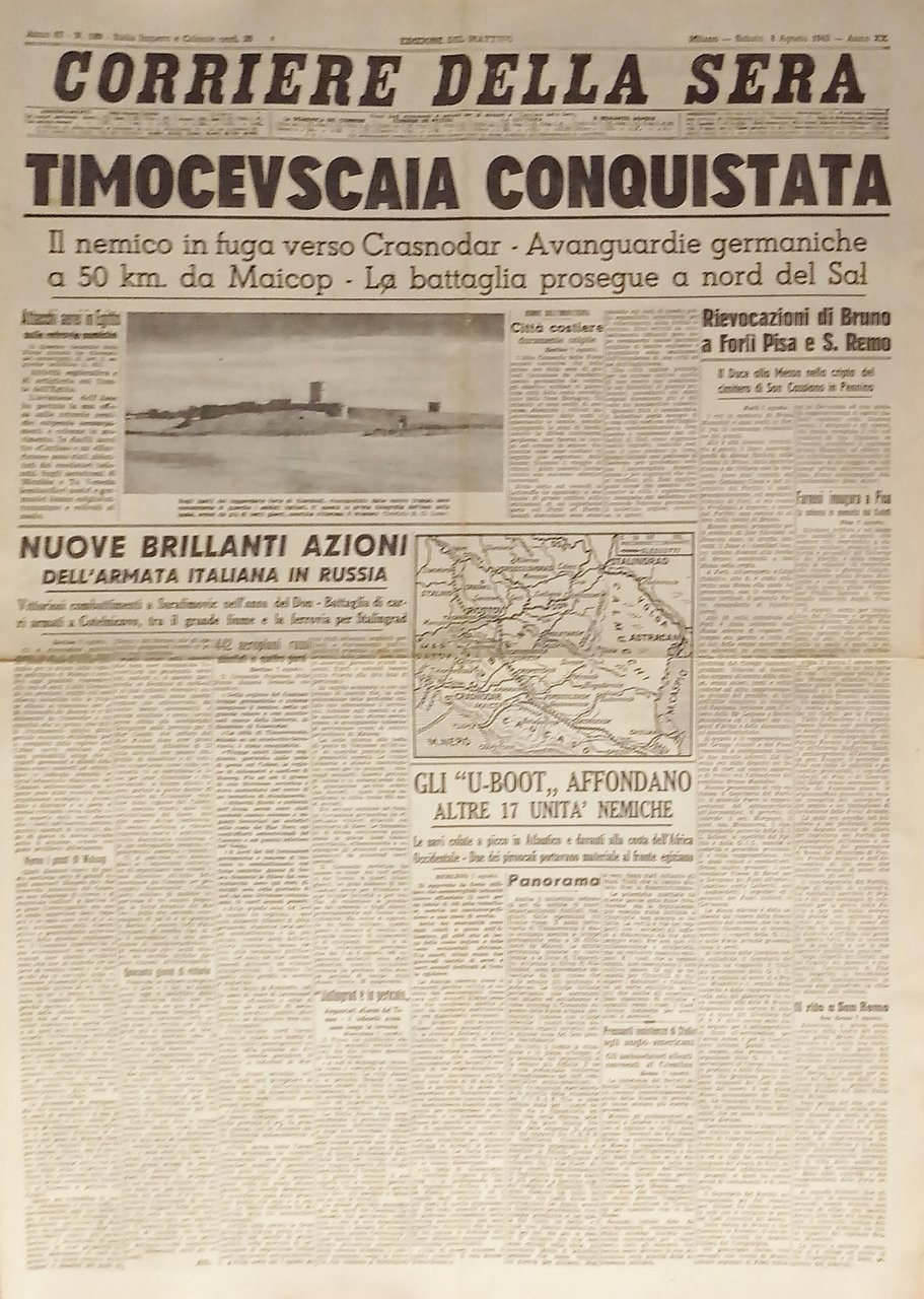 WWII - Corriere della Sera N. 189 - 1942 Timcevscaia …