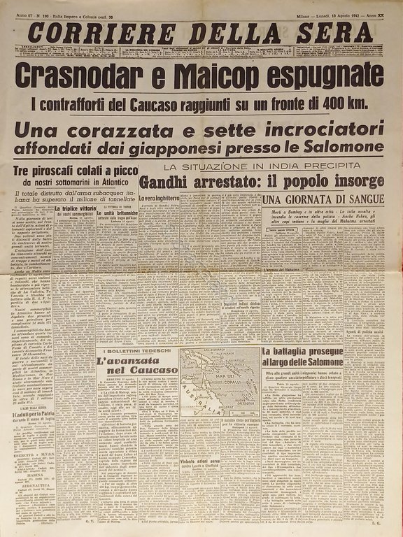 WWII - Corriere della Sera N. 190 - 1942 Krasnodar …