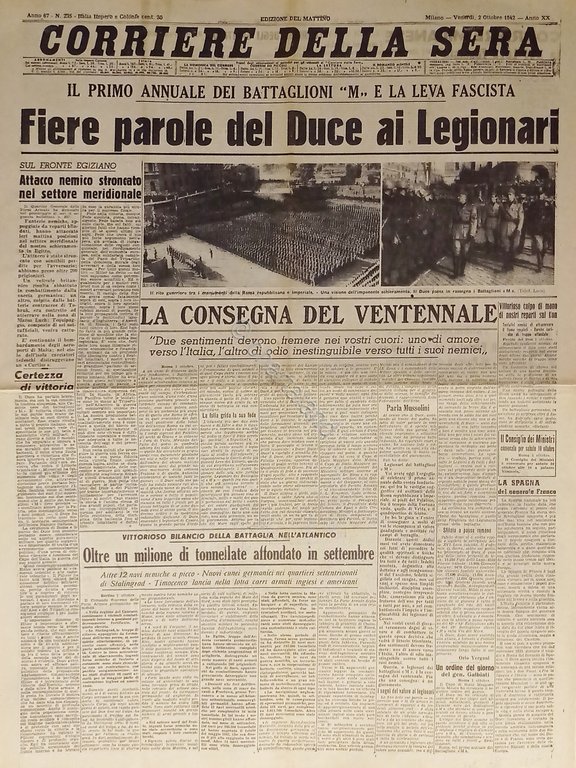 WWII - Corriere della Sera N. 235 - 1942 Fiere …