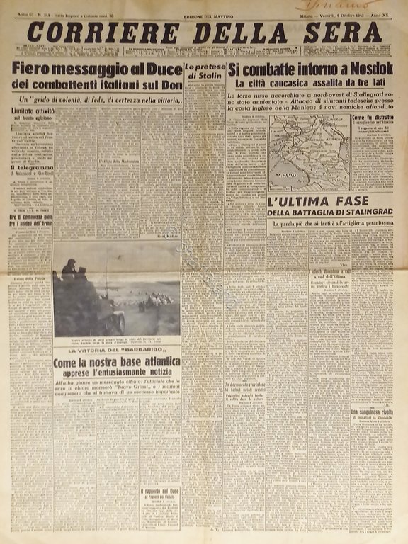 WWII - Corriere della Sera N. 241 - 1942 Fiero …