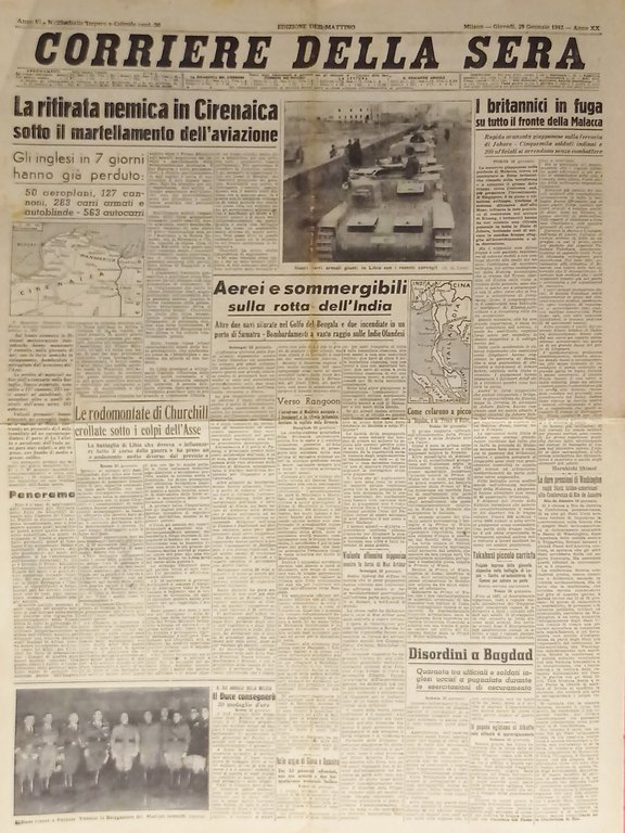 WWII - Corriere della Sera N. 25 - 1942 La ritirata nemica in Cirenaica