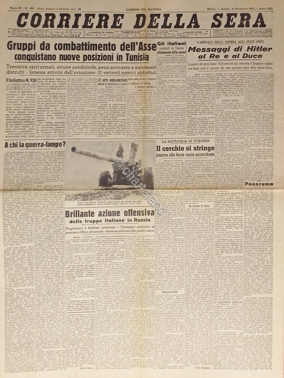 WWII - Corriere della Sera N. 296 - 1942 Messaggi …
