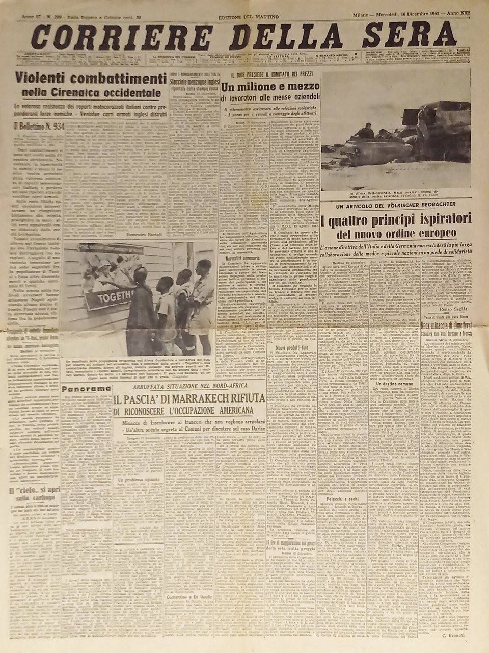WWII - Corriere della Sera N. 299 - 1942 Violenti …