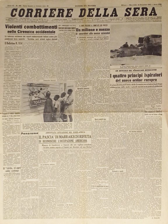 WWII - Corriere della Sera N. 299 - 1942 Violenti combattimenti nella Cirenaica