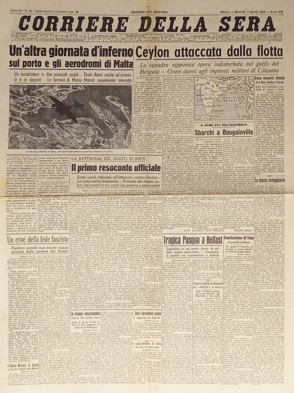 WWII - Corriere della Sera N. 83 - 1942 Ceylon …