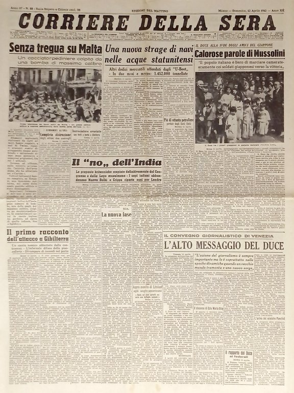 WWII - Corriere della Sera N. 88 - 1942 Ed. … | Immagine Gallery 1