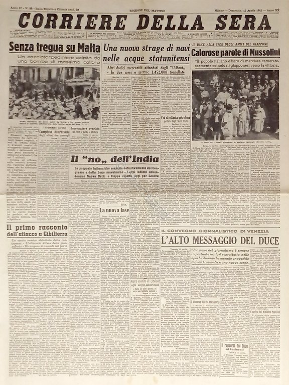 WWII - Corriere della Sera N. 88 - 1942 Ed. …