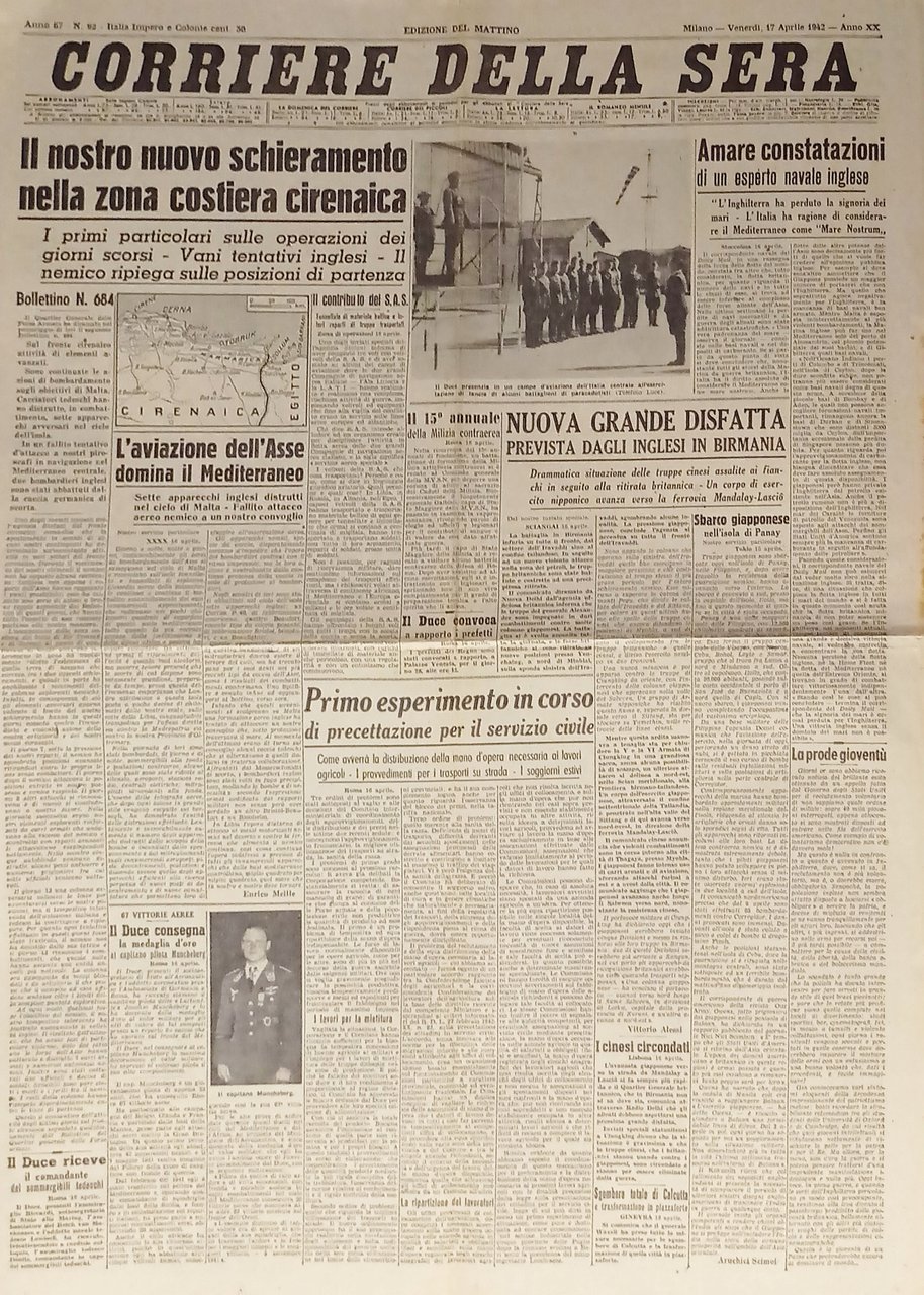 WWII - Corriere della Sera N. 92 - 1942 Schieramento …