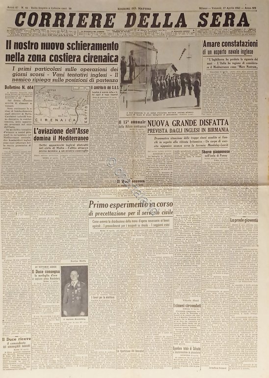 WWII - Corriere della Sera N. 92 - 1942 Schieramento …