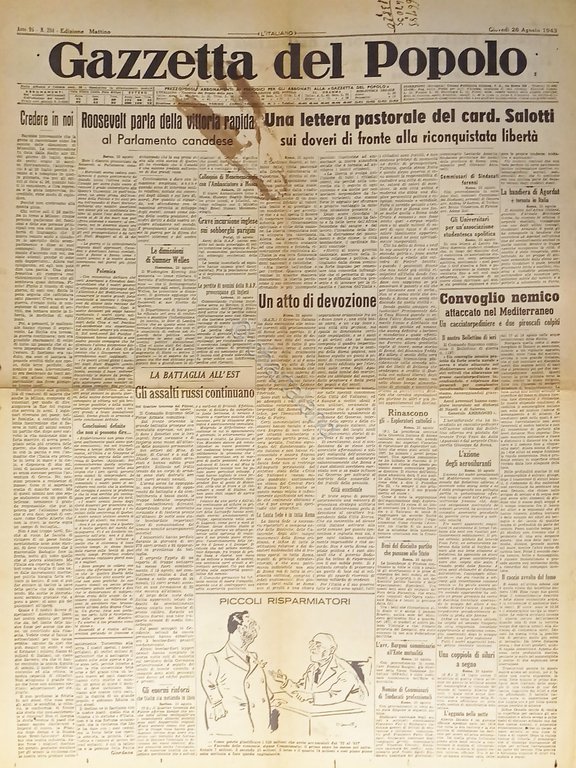 WWII - Gazzetta del Popolo N. 204 - 1943 Roosevelt … | Immagine Gallery 2