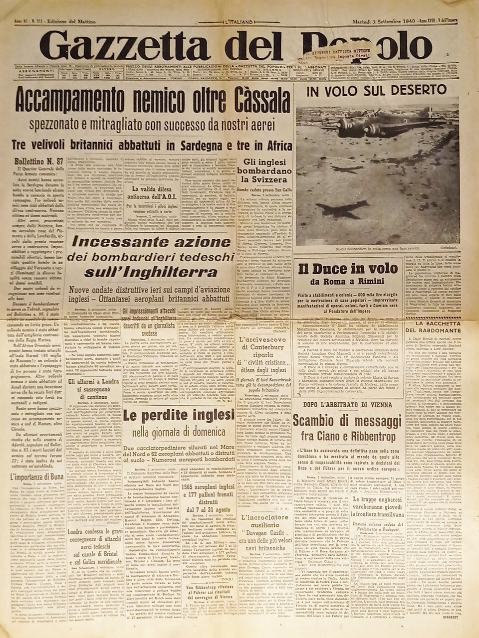 WWII - Gazzetta del Popolo N. 211 - 1940 Accampamento … | Immagine principale