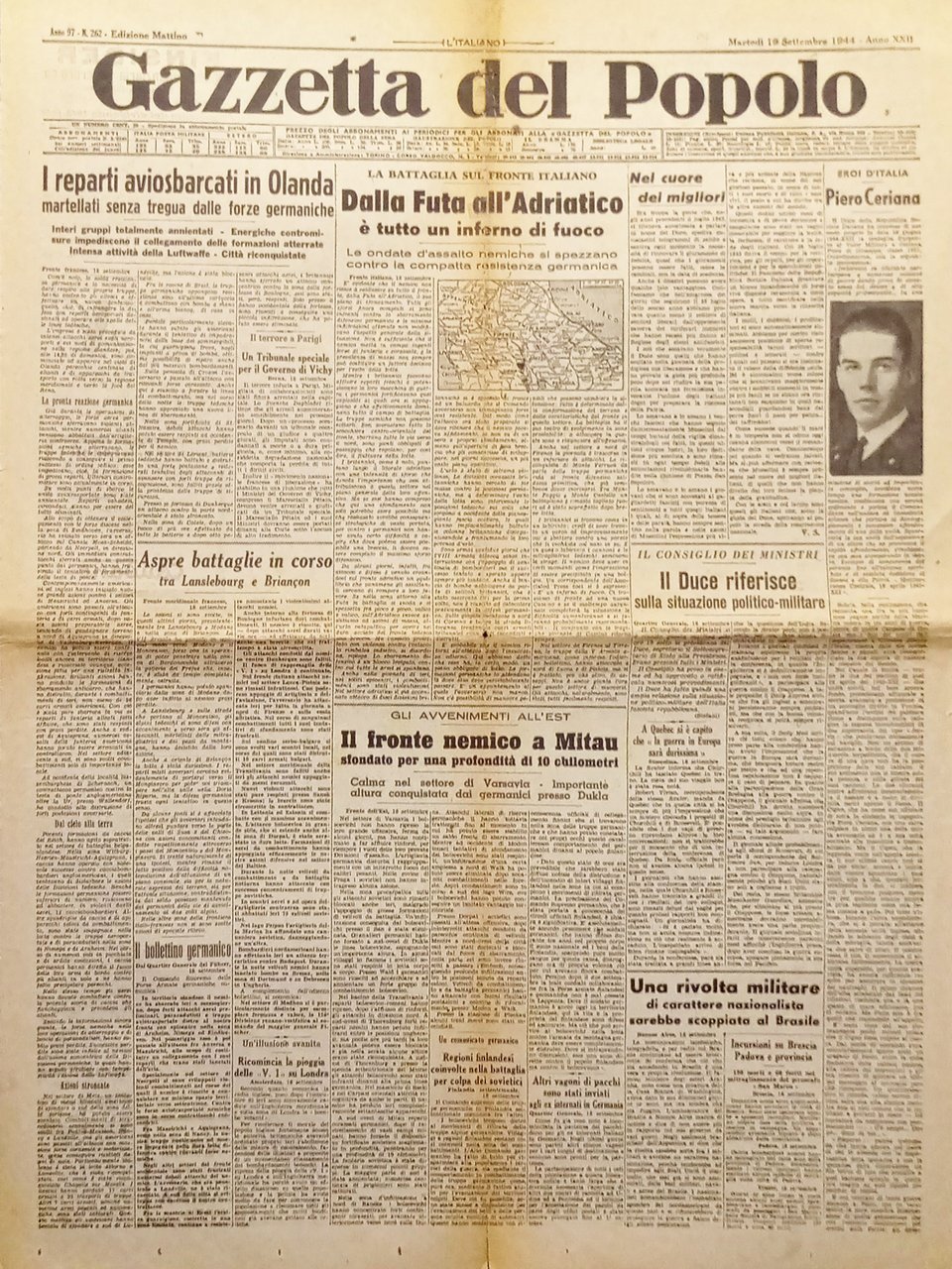 WWII - Gazzetta del Popolo N. 262 - 1944 Dalla … | Immagine principale