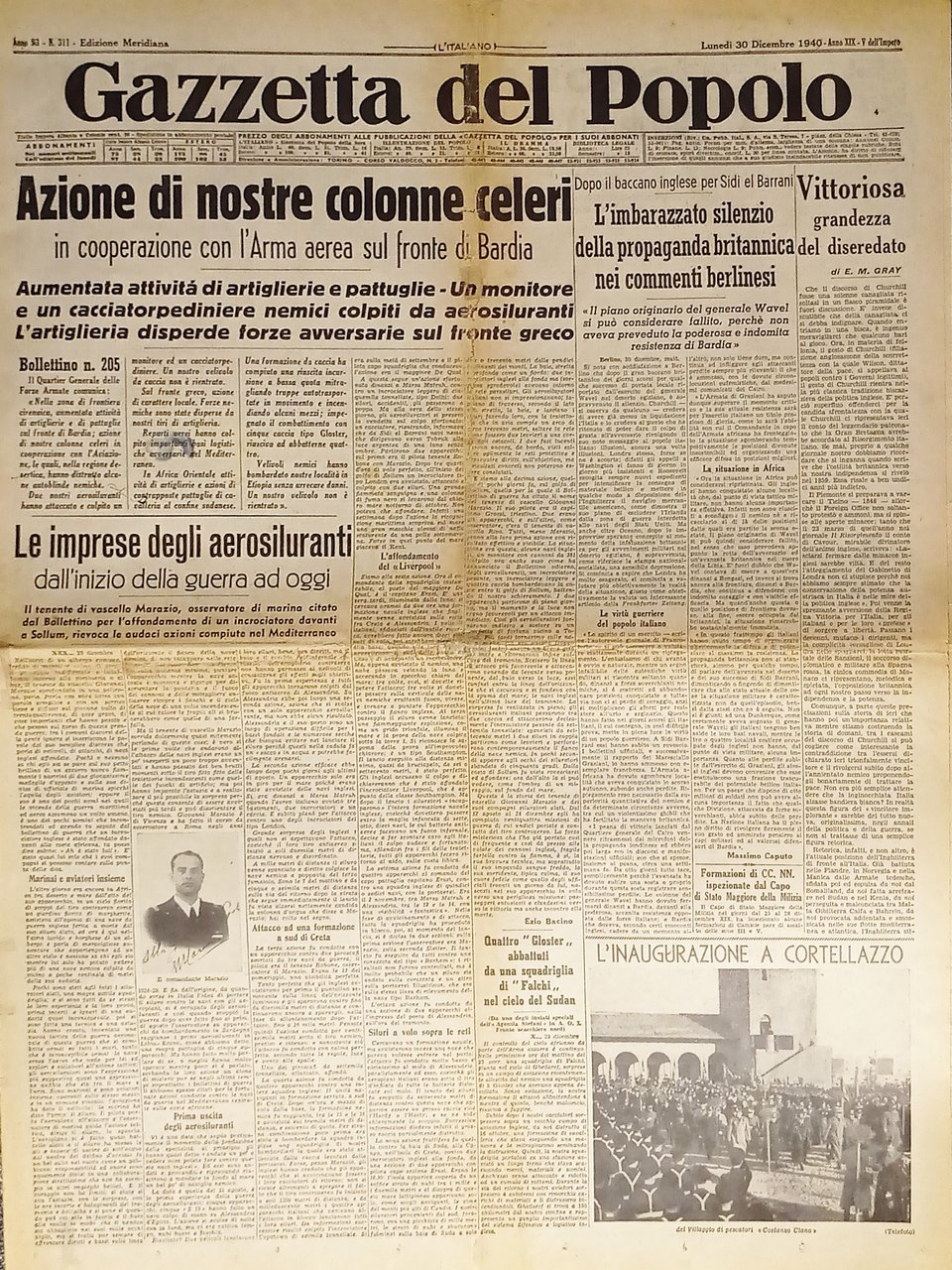 WWII - Gazzetta del Popolo N. 311 - 1940 Azione …