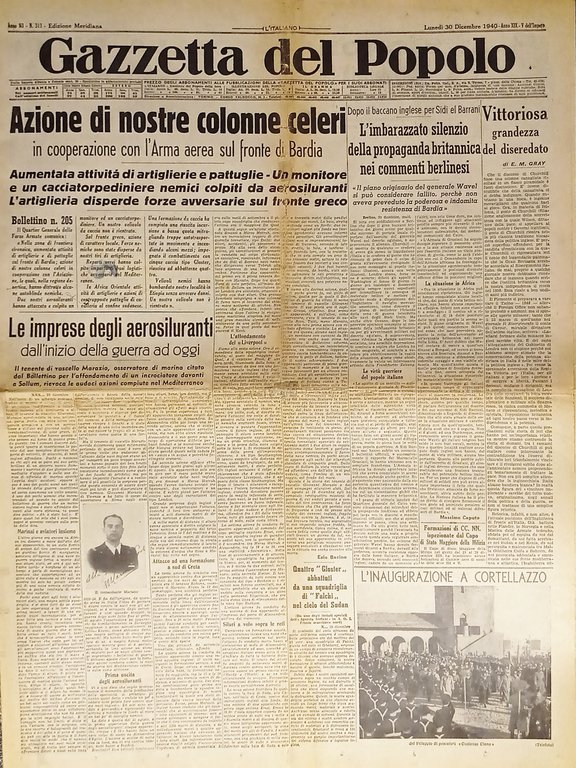WWII - Gazzetta del Popolo N. 311 - 1940 Azione di nostre colonne celeri