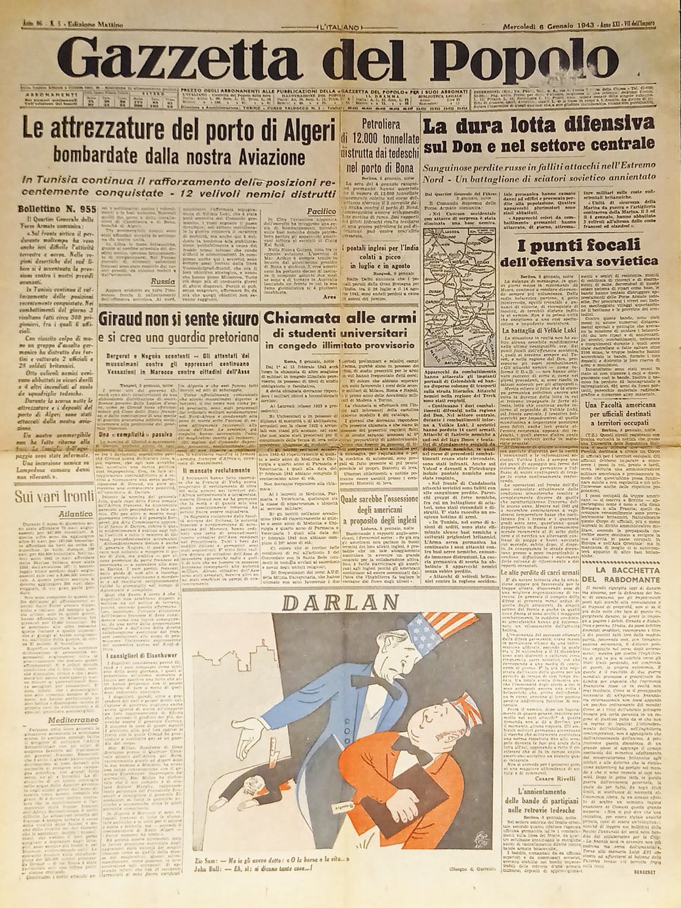 WWII - Gazzetta del Popolo N. 5 - 1943 La … | Immagine principale