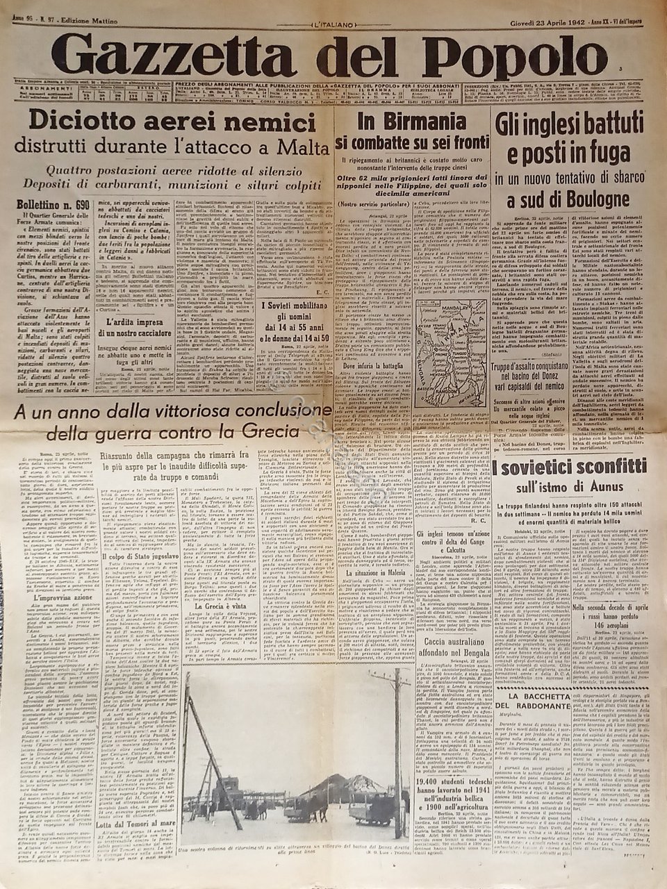 WWII - Gazzetta del Popolo N. 97 - 1942 In …