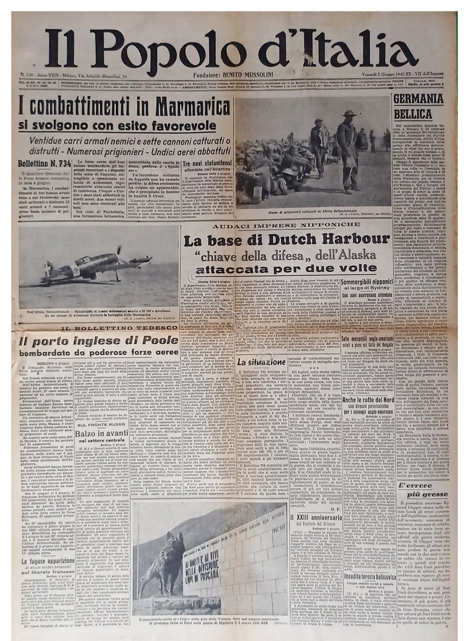WWII - Il Popolo d'Italia N. 156 - 1942 La …