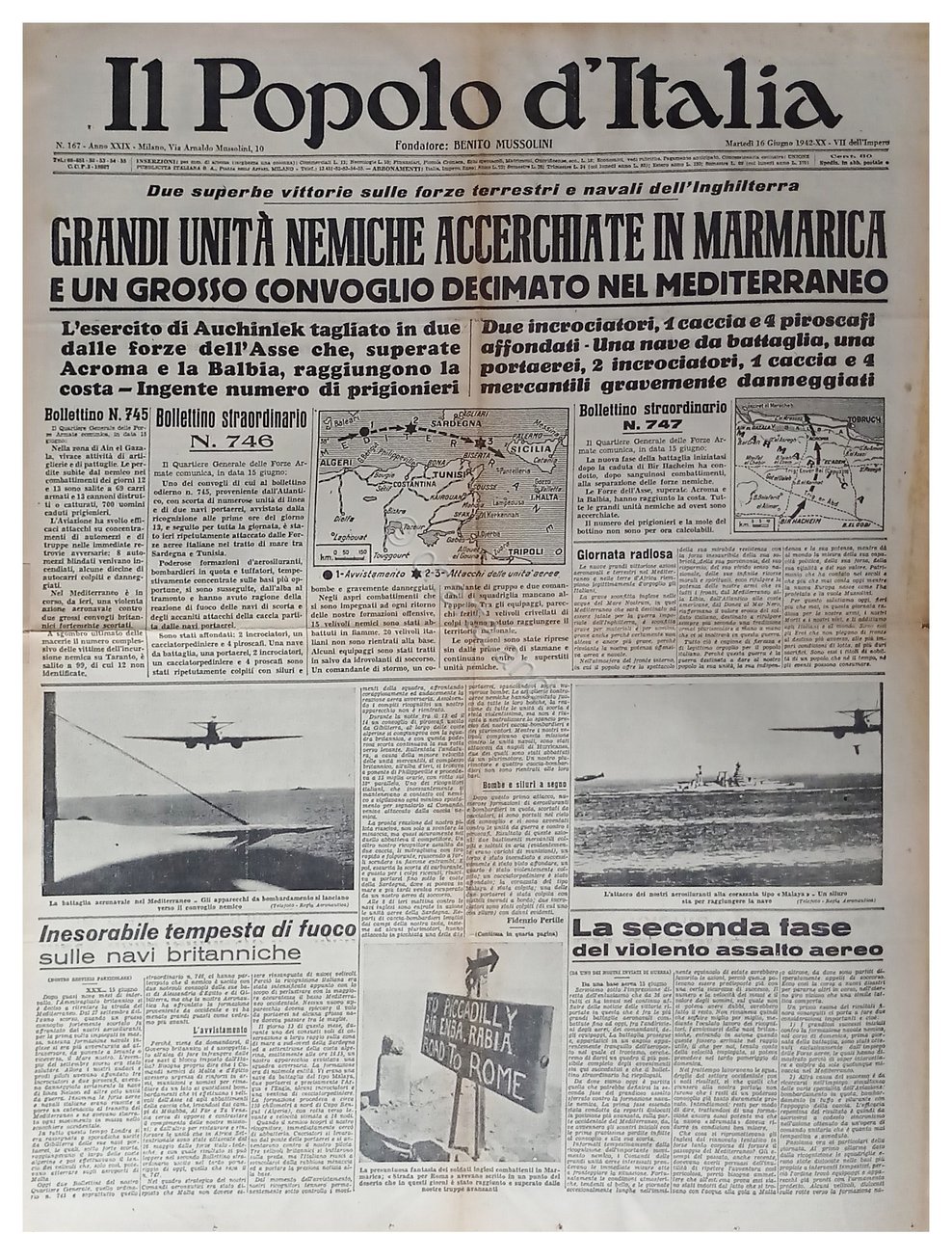 WWII - Il Popolo d'Italia N. 167 - 1942 Grandi …