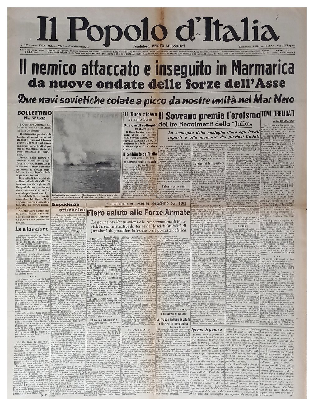 WWII - Il Popolo d'Italia N. 172 - 1942 Il …