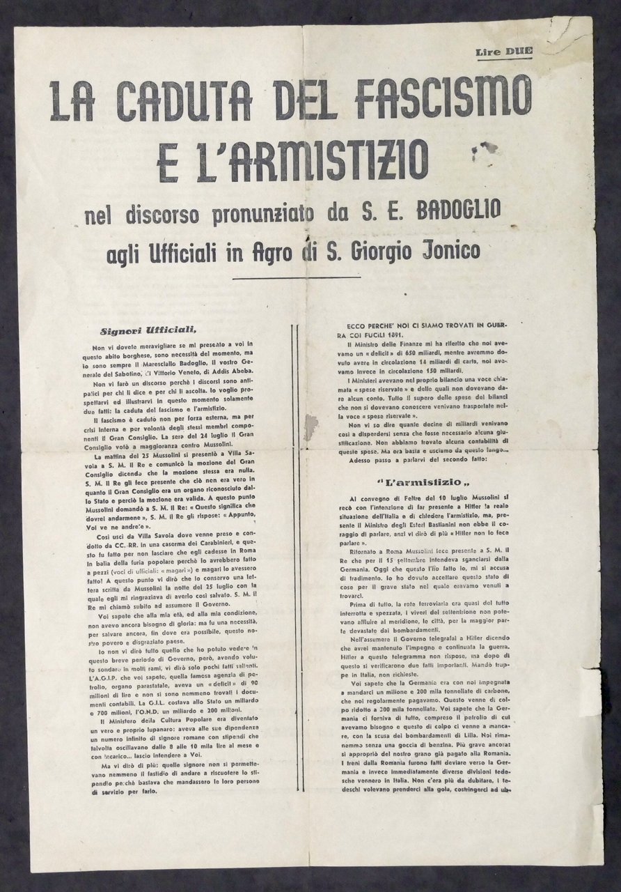 WWII - La caduta del fascismo e l'armistizio nel discorso …
