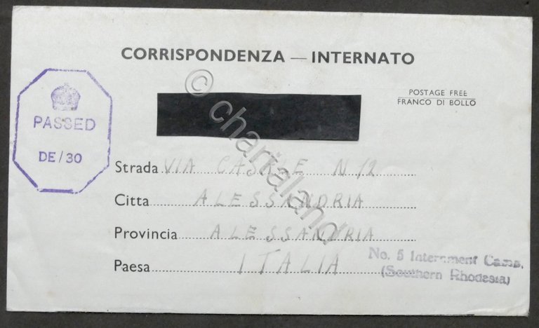 WWII - Lettera da prigioniero italiano - Campo N. 5 …