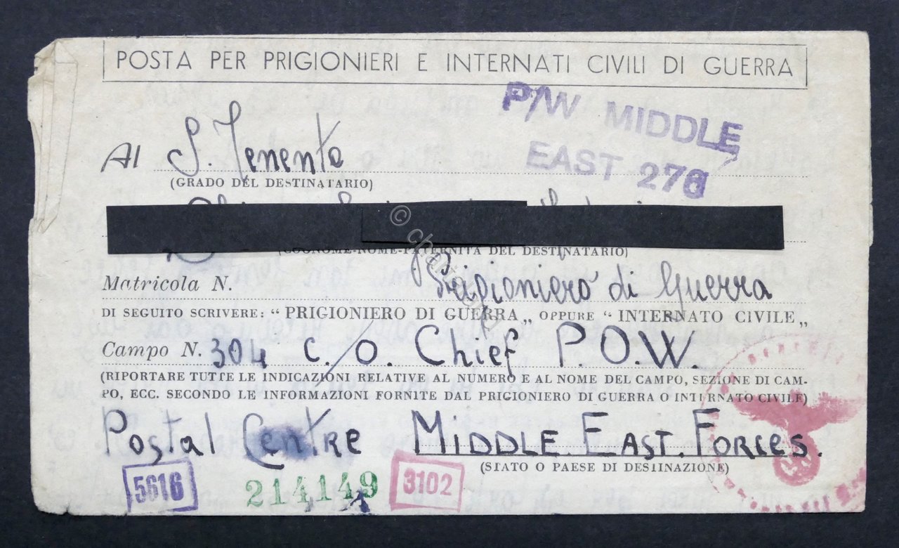 WWII - Lettera per Prigioniero di Guerra italiano - Campo …