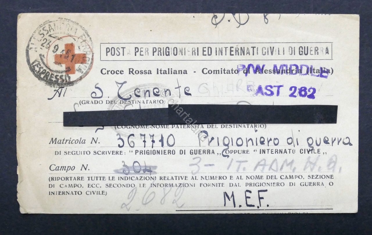 WWII - Lettera per Prigioniero di Guerra italiano - Campo …