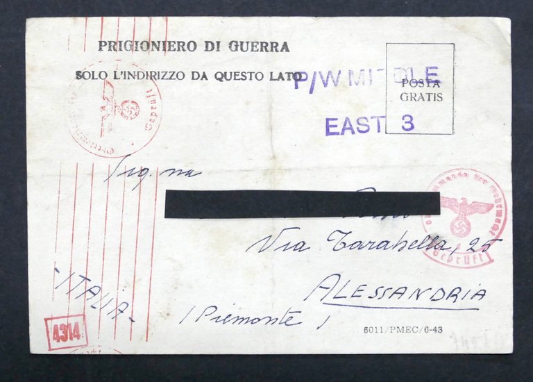 WWII - Lettera Prigioniero di Guerra italiano Campo 304 Middle …