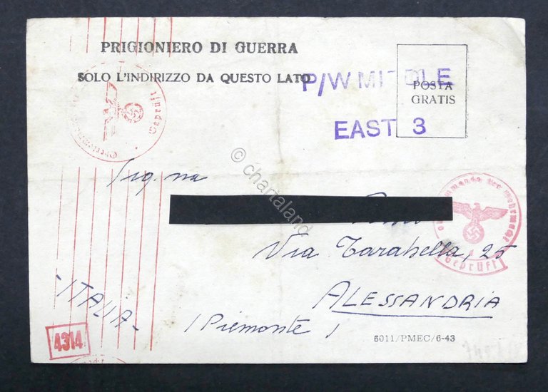 WWII - Lettera Prigioniero di Guerra italiano Campo 304 Middle …
