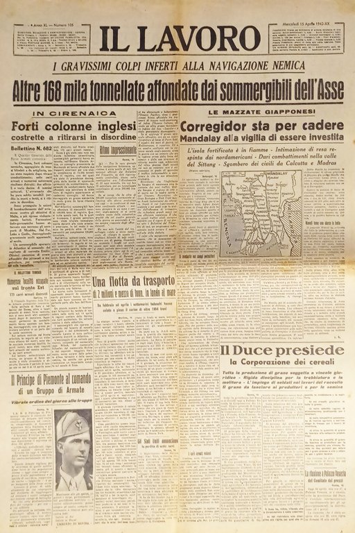 WWII - Quotidiano - Il Lavoro N. 105 - 1942 In Cirenaica: forti colonne inglesi