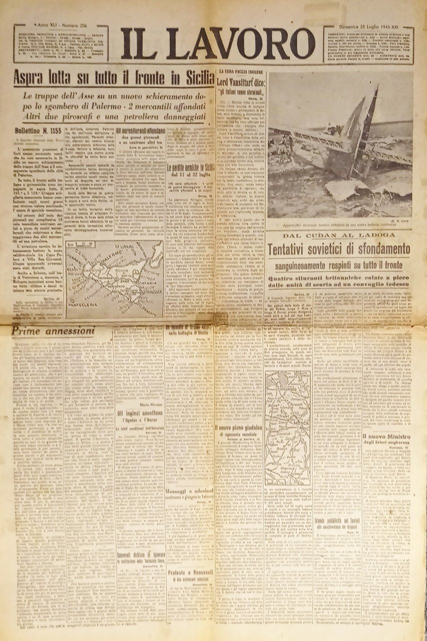 WWII - Quotidiano - Il Lavoro N. 206 - 1943 … | Immagine principale