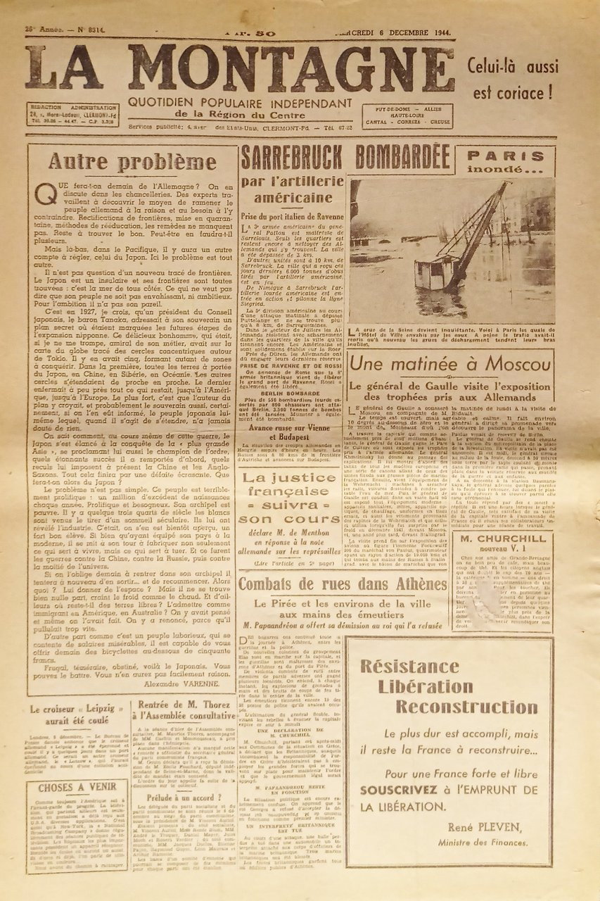 WWII - Quotidien - La Montagne N. 8314 - 1944 … | Immagine principale