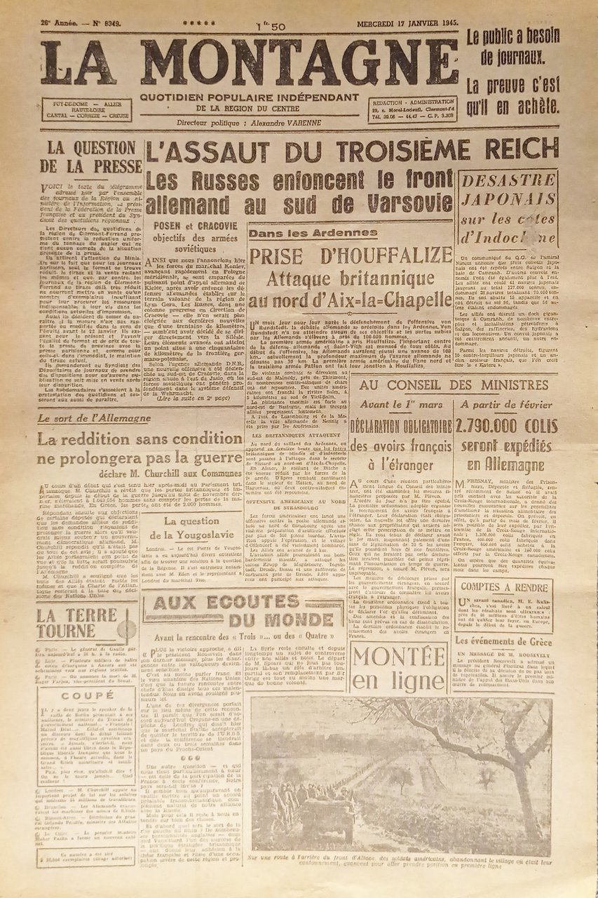 WWII - Quotidien - La Montagne N. 8349 - 1945 … | Immagine principale