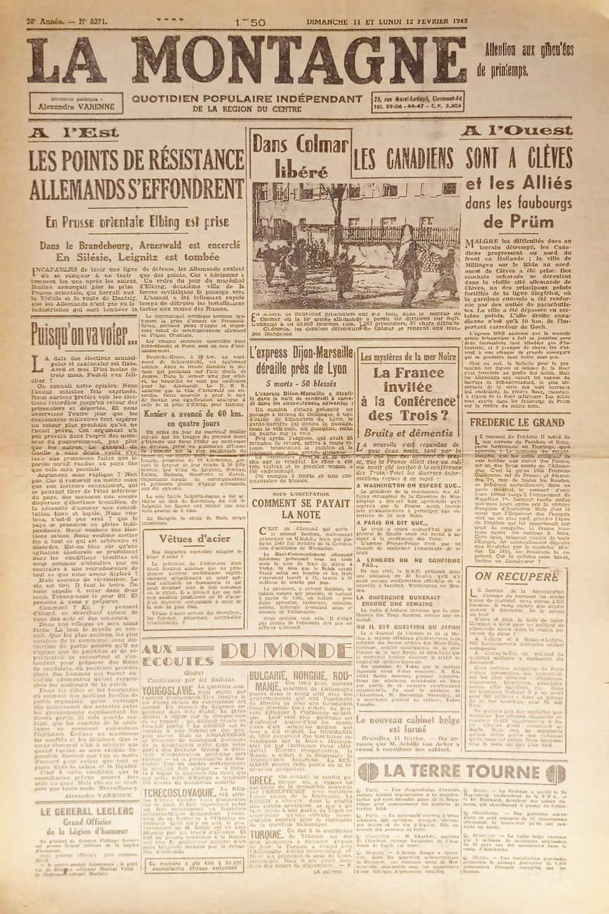 WWII - Quotidien - La Montagne N. 8371 - 1945 … | Immagine principale