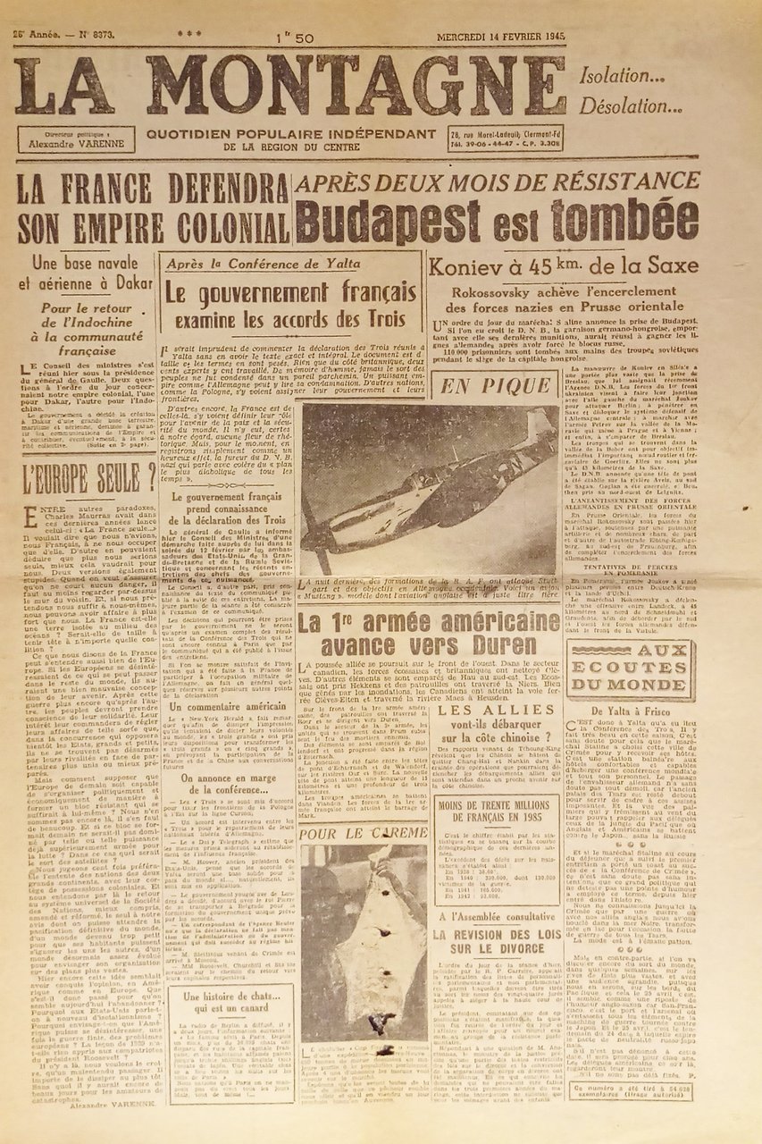 WWII - Quotidien - La Montagne N. 8373 - 1945 … | Immagine principale