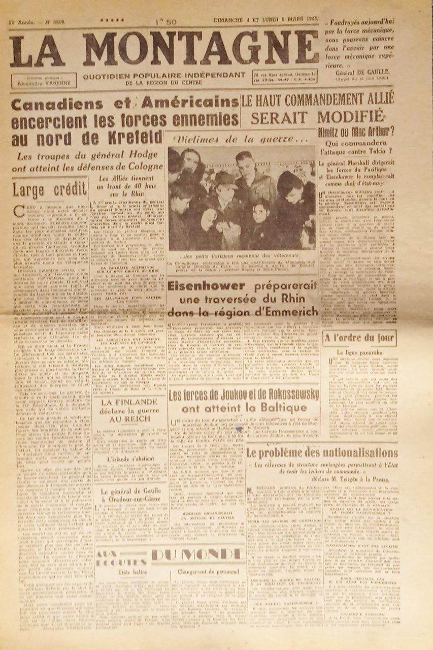 WWII - Quotidien - La Montagne N. 8389 - 1945 … | Immagine principale