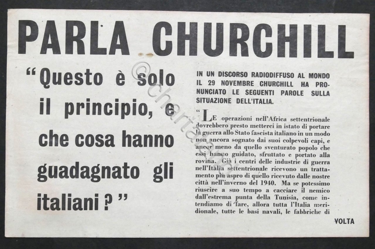 WWII - Volantino Alleati - Parla Churchill - Discorso radio …