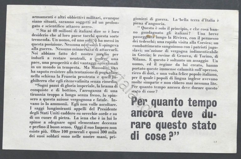 WWII - Volantino Alleati - Parla Churchill - Discorso radio …