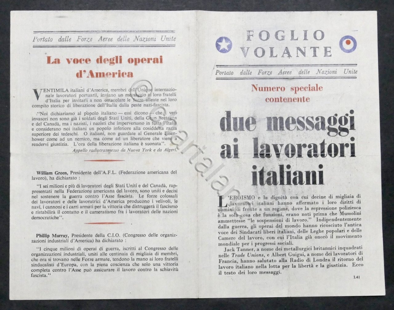 WWII - Volantino Forze Aeree Nazioni Unite - Messaggi ai …