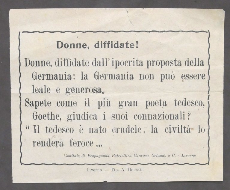 WWII - Volantino Propaganda Patriottica Cantiere Orlando Livorno - 1944 ca. RARO