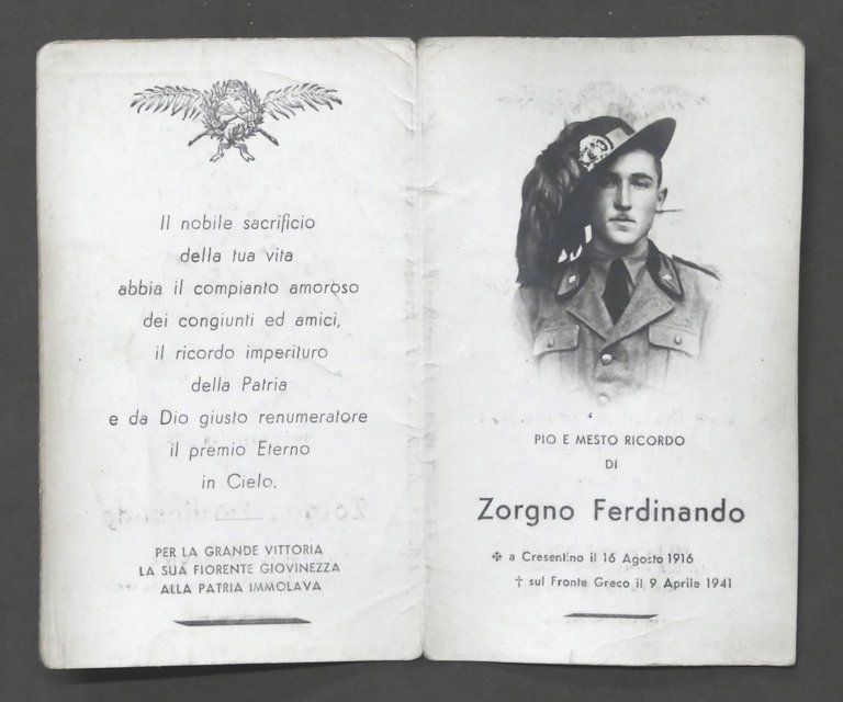 WWII Biglietto Commemorativo in ricordo del Bersagliere Zorgno Ferdinando - … | Immagine Gallery 1