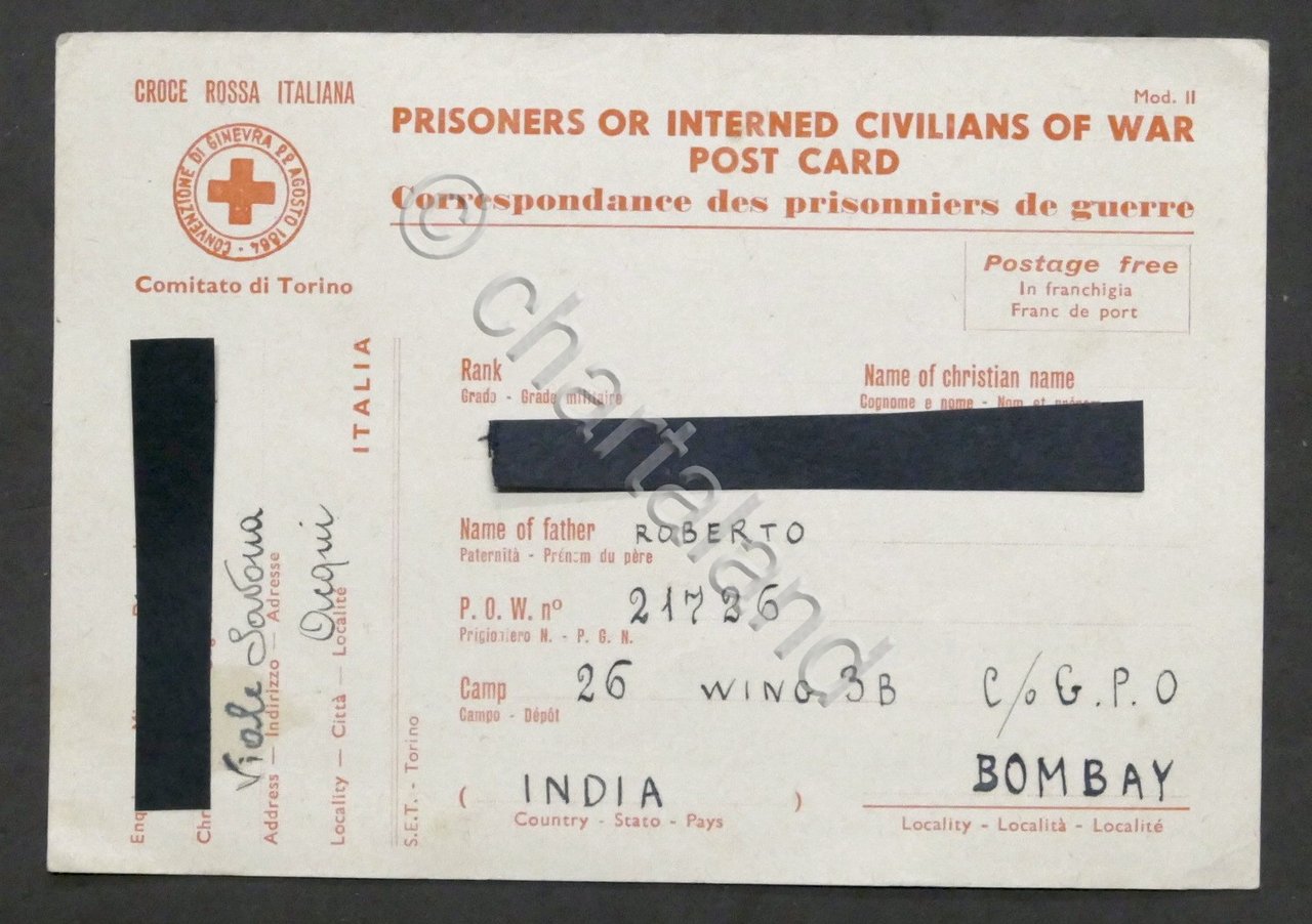 WWII Cartolina per Prigioniero di Guerra italiano - Campo N. …